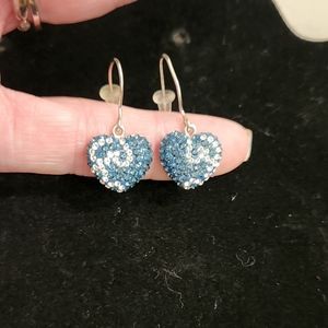 Blue and White Crystal Swirl Wire Drop Earrings